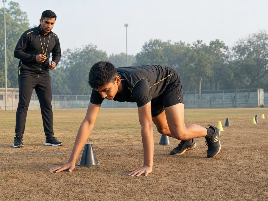 Under-18 athlete performing a supervised bear crawl for the KFS final lap