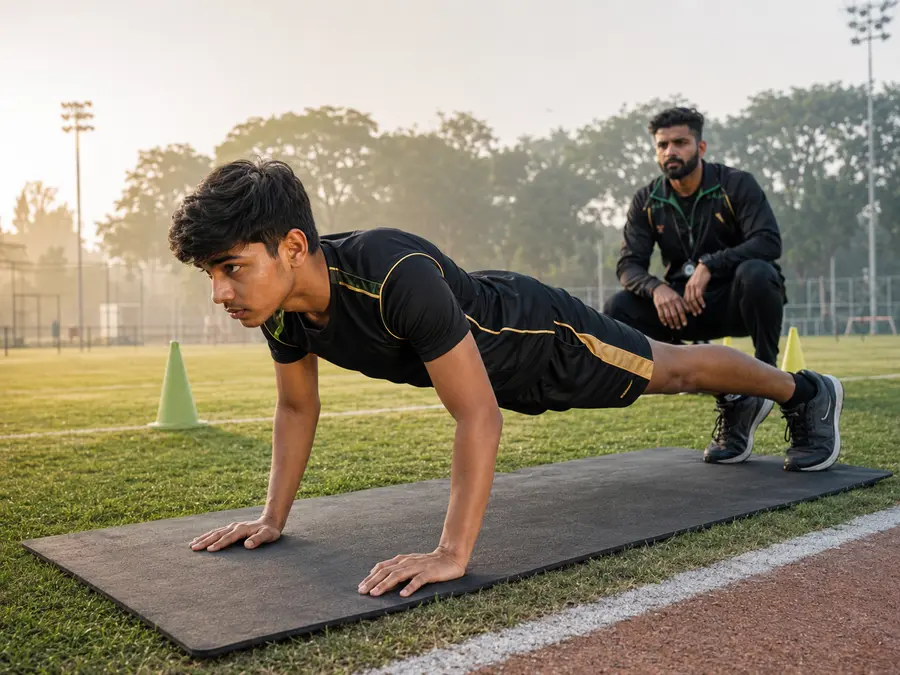 Under-18 athlete demonstrating a supervised push-up for KFS lap one